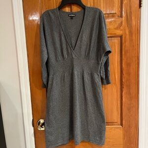 Express Gray V-Neck Knit Dress, size S